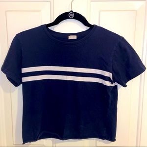 Small Navy Blue and White John Galt(Brandy Melville) Cropped Tee